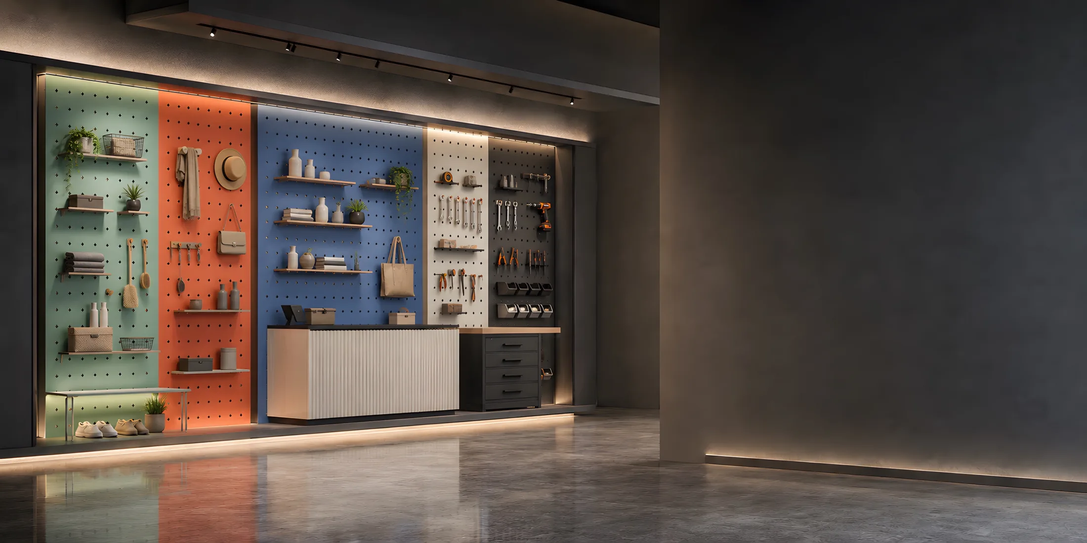 WestPerfo modular pegboard display wall